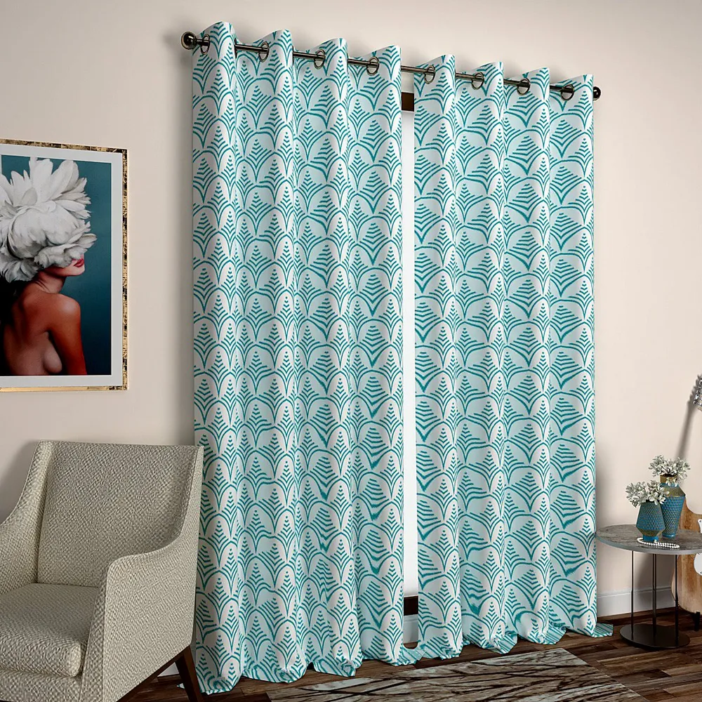 Turquoise Patterned Designer Window Curtain