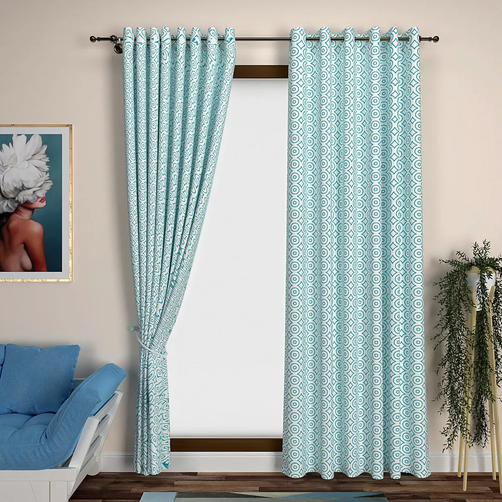 Turquoise Playful Circles Designer Door Curtain Medium Single Piece (7ft)
