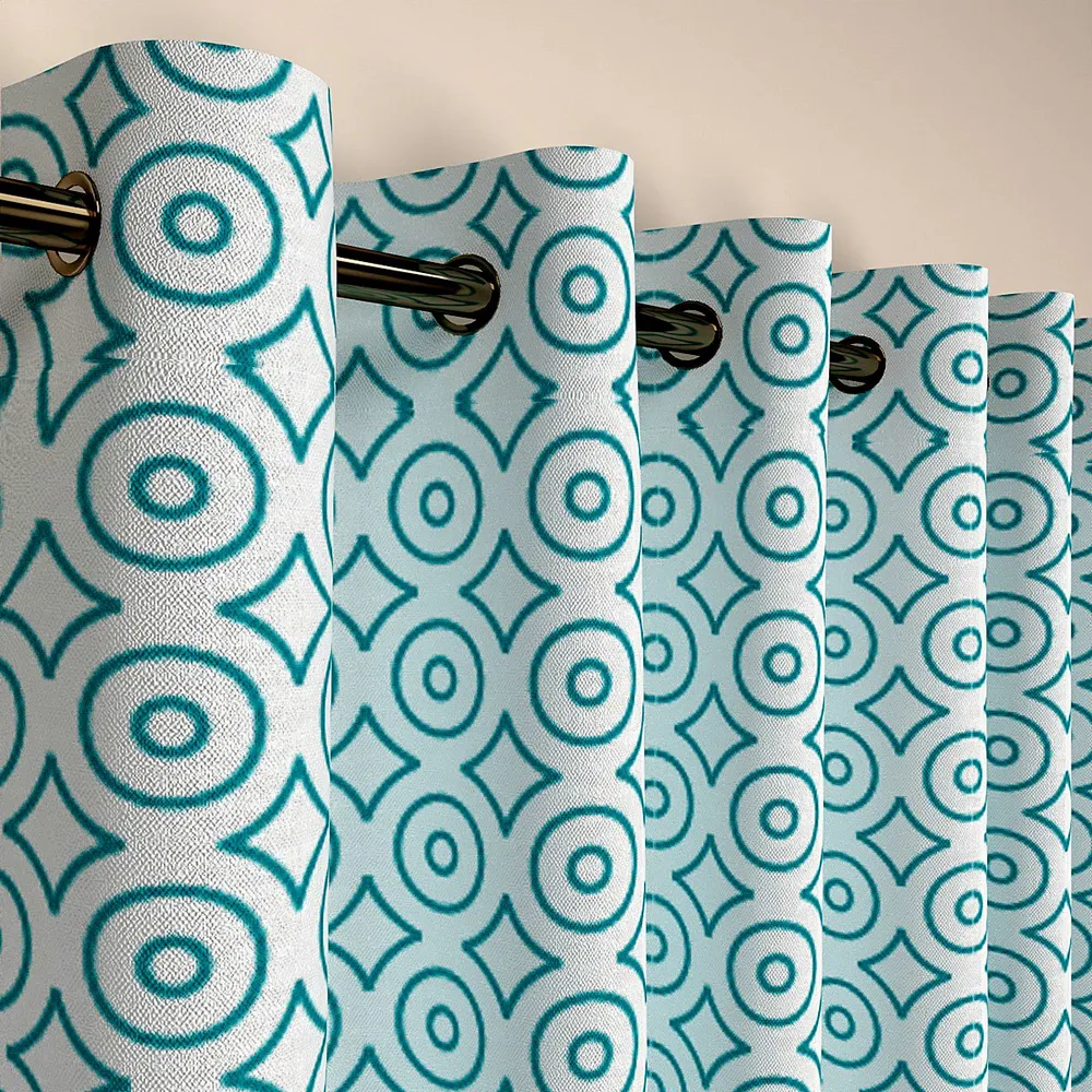 Turquoise Playful Circles Designer Door Curtain Medium Single Piece (7ft)