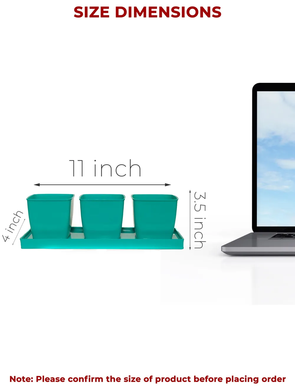 Turquoise Small Planter Pot With Tray Set Of 3