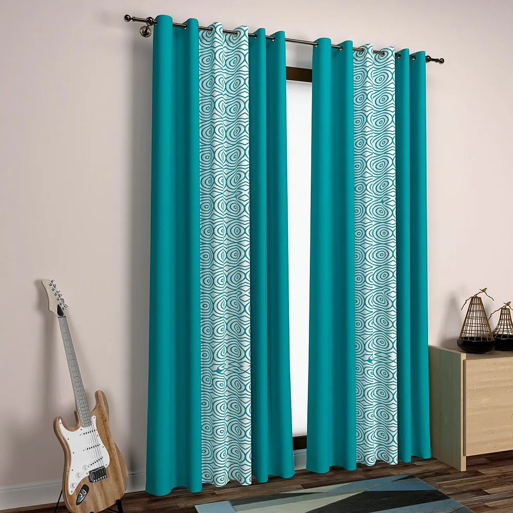 Turquoise Spiral Designer Layered Window Curtain