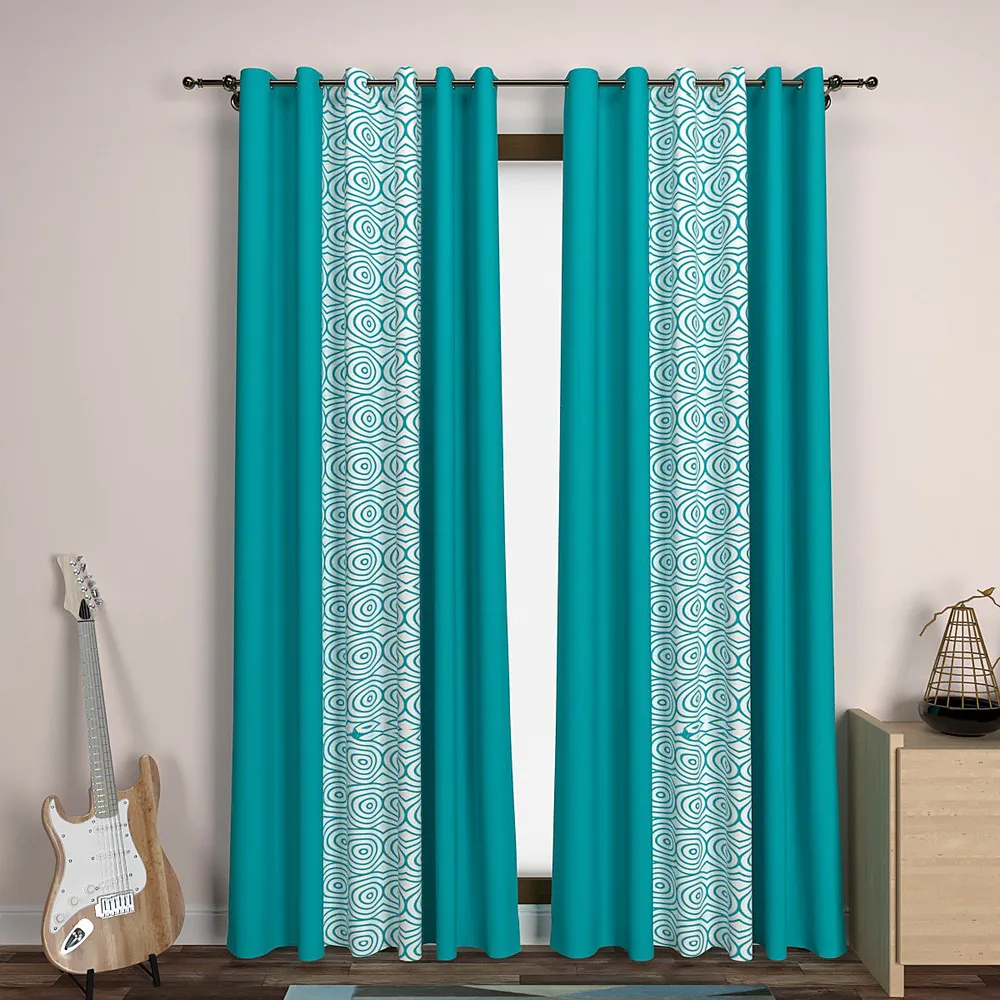 Turquoise Spiral Designer Layered Window Curtain