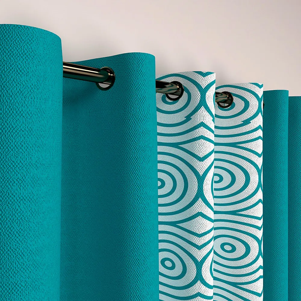 Turquoise Spiral Designer Layered Window Curtain