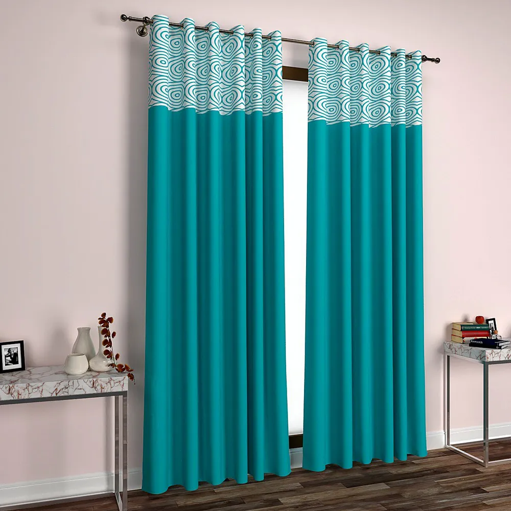Turquoise Spiral Semi- Designer  Window Curtain
