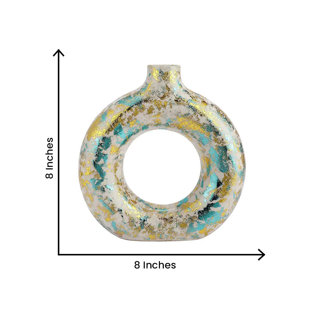 Turquoise Splashed Ceramic Donut Flower Vase