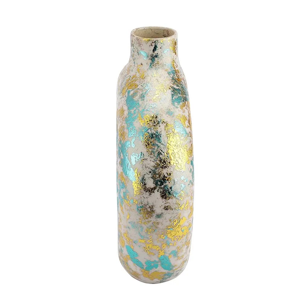 Turquoise Splashed Ceramic Donut Flower Vase