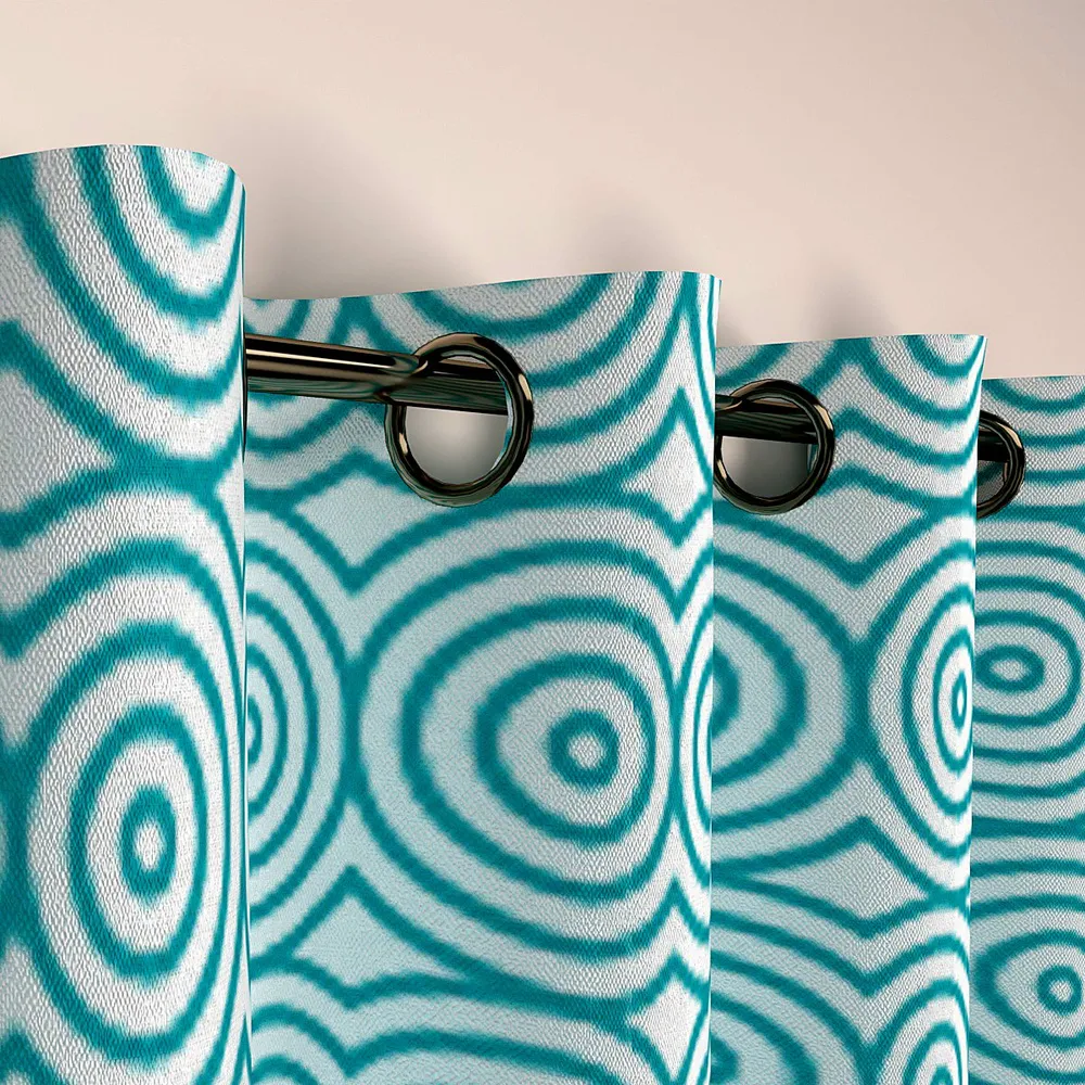 Turquoise Trippy Circles Designer Door Curtain Medium Single Piece (7ft)