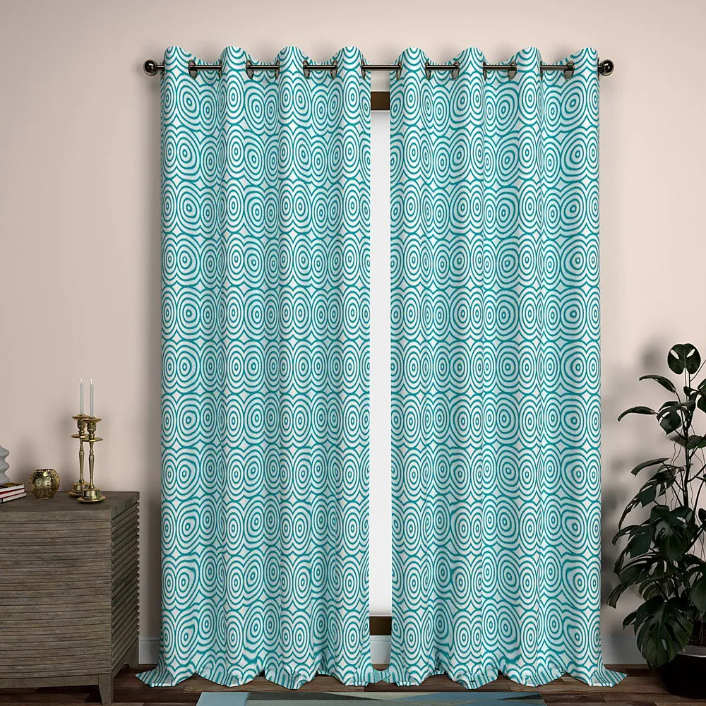 Turquoise Trippy Circles Designer Window Curtain
