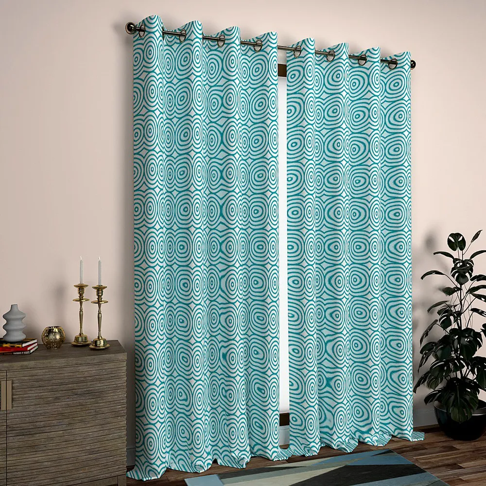 Turquoise Trippy Circles Designer Window Curtain