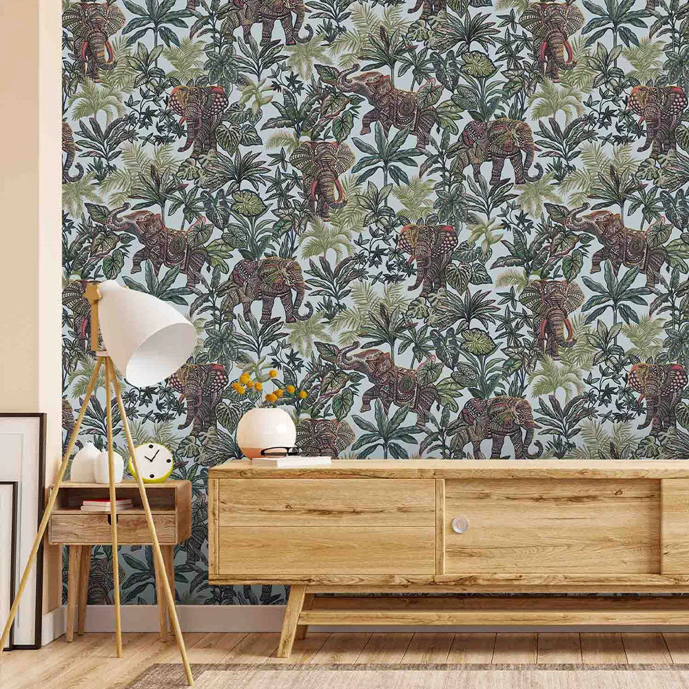 Tusker Trail Textured Premium Wallpaper- Paradise Collection green