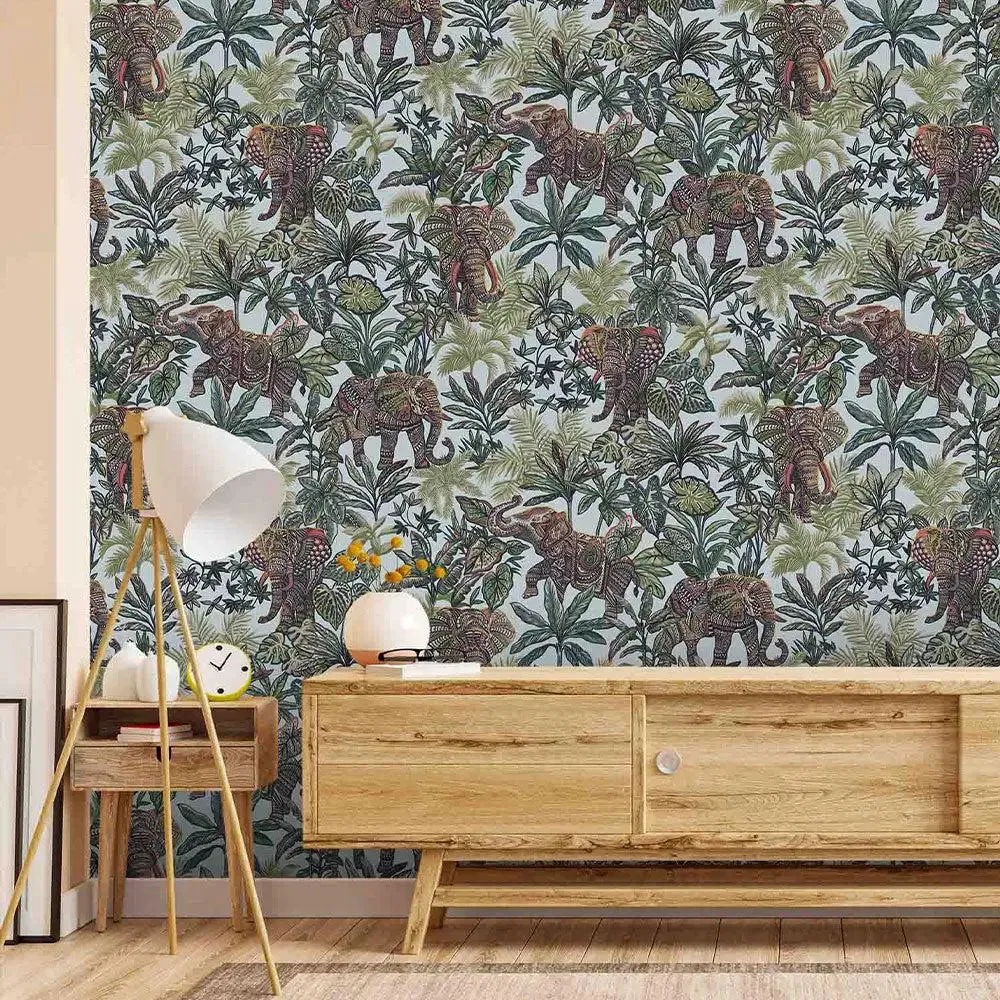 Tusker Trail Textured Premium Wallpaper- Paradise Collection green