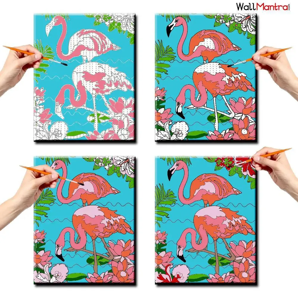 Two Flamingos in Garden DIY(Do-It-Yourself)/ Paint by numbers canvas painting kit