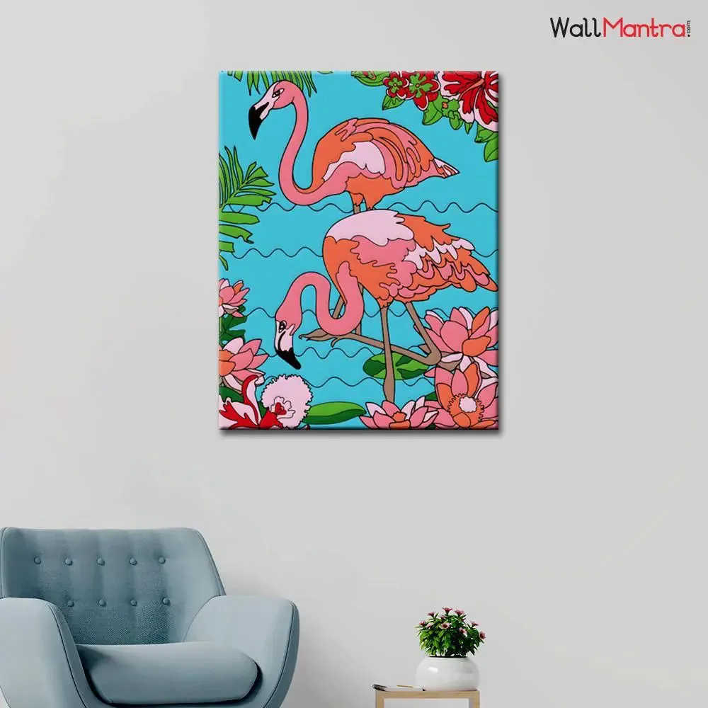 Two Flamingos in Garden DIY(Do-It-Yourself)/ Paint by numbers canvas painting kit