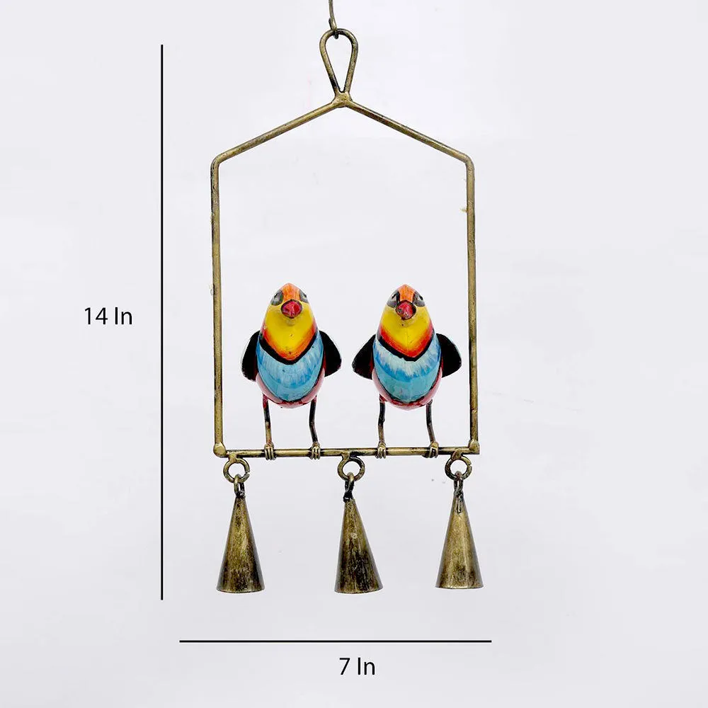 Two Happy Birds Hanging Metal Animal Figurine