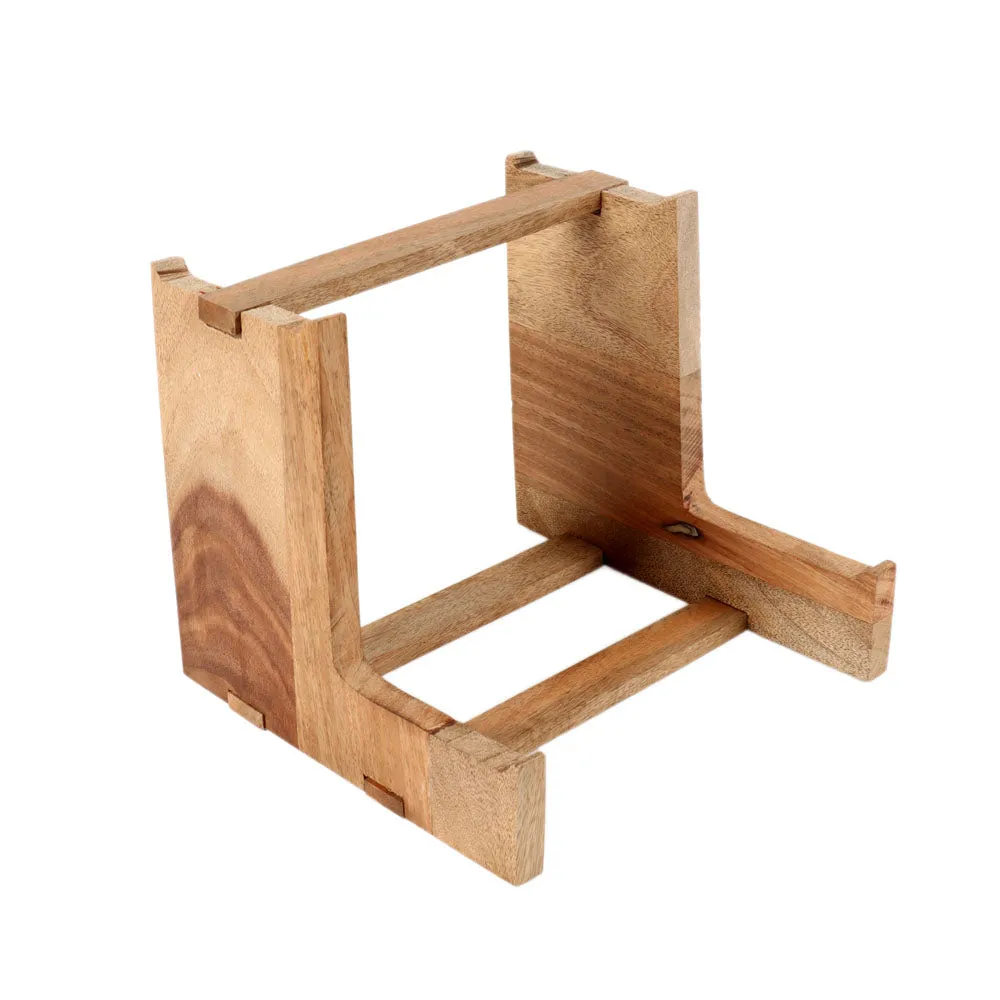 Two Layered Green Ceramic Snacks Platter With Wooden Stand