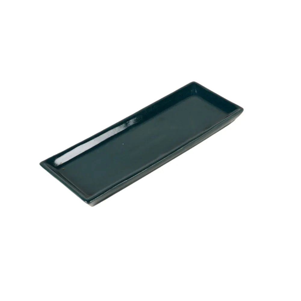 Two Layered Green Ceramic Snacks Platter With Wooden Stand