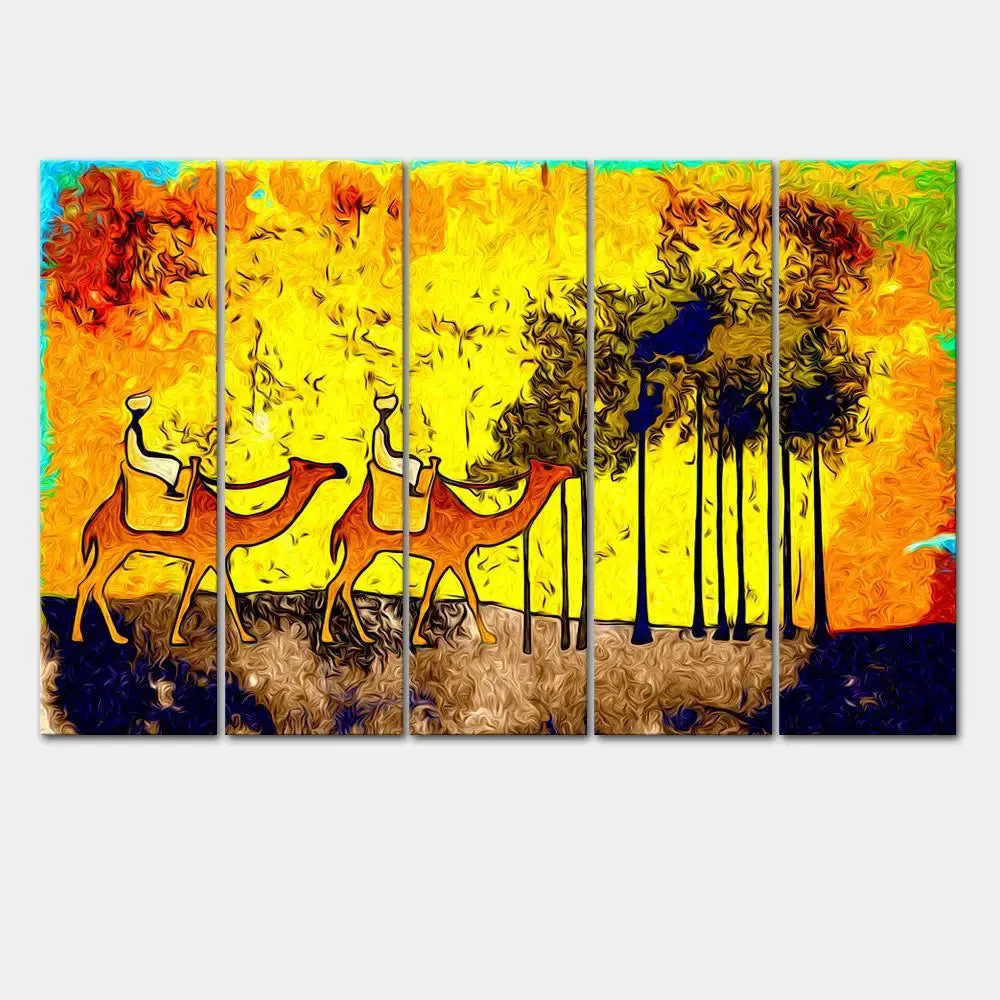 Two Riding Camels 5 Pieces Wall Painting