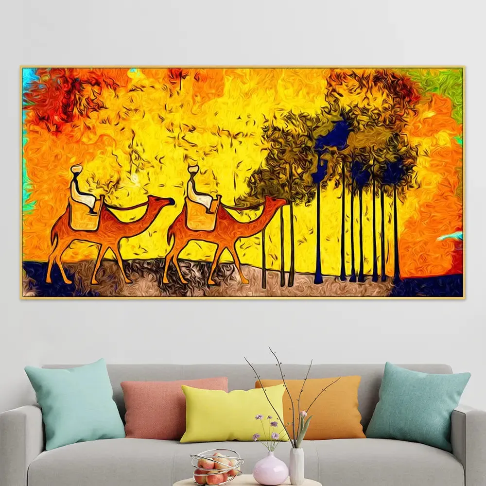 Two Riding Camels Canvas Printed Painting With Frame