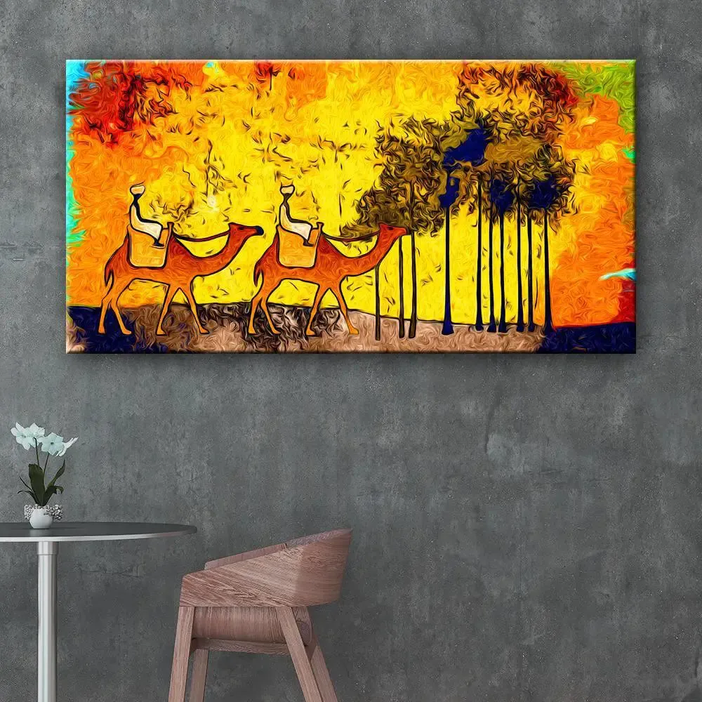 Two Riding Camels Canvas Printed Painting With Frame
