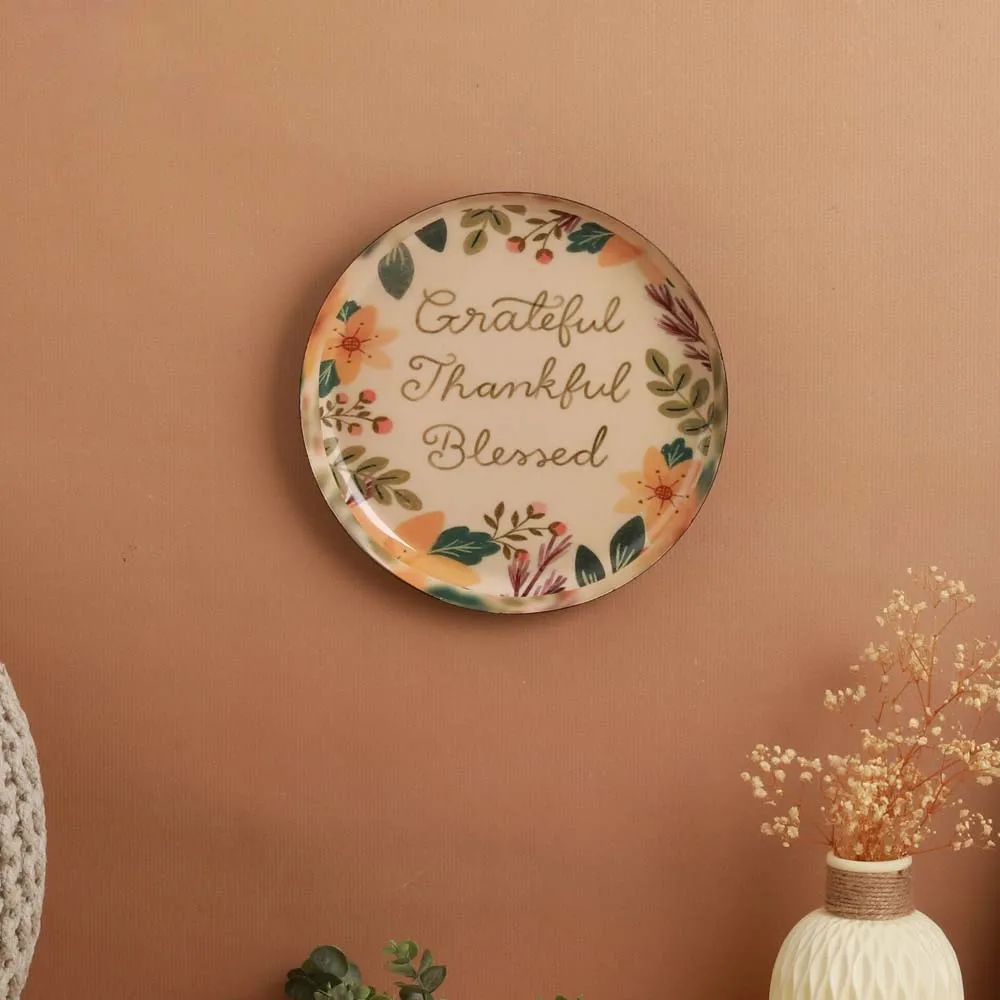 Typographic 'Grateful' Premium Decorative Metal Wall Plate (10 Inches)