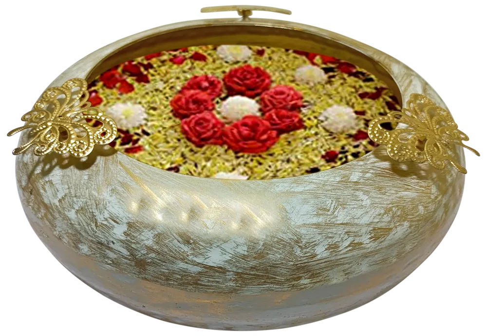 Tyre Motif Laser Cut White & Gold Urli Bowl Set Of 3