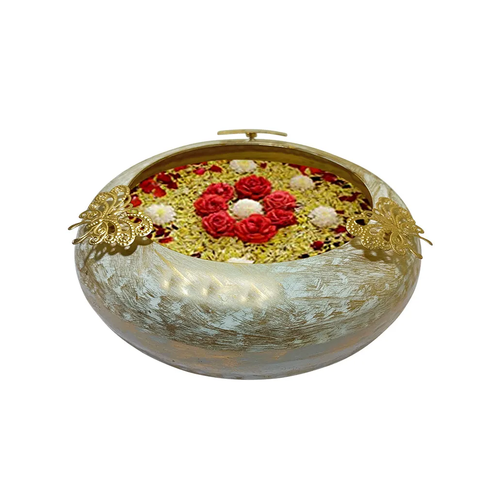 Tyre Motif Laser Cut White & Gold Urli Bowl Set Of 3