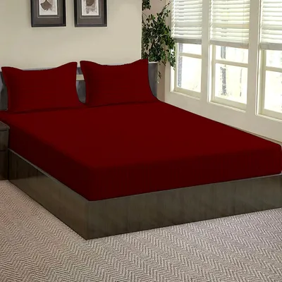 Ultra-Soft Cotton Queen-Size Bed Fitted Bedsheet With 2 Pillow Covers (Available in Multiple Colours)