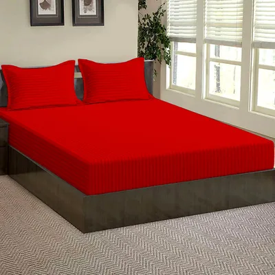 Ultra-Soft Cotton Queen-Size Bed Fitted Bedsheet With 2 Pillow Covers (Available in Multiple Colours)
