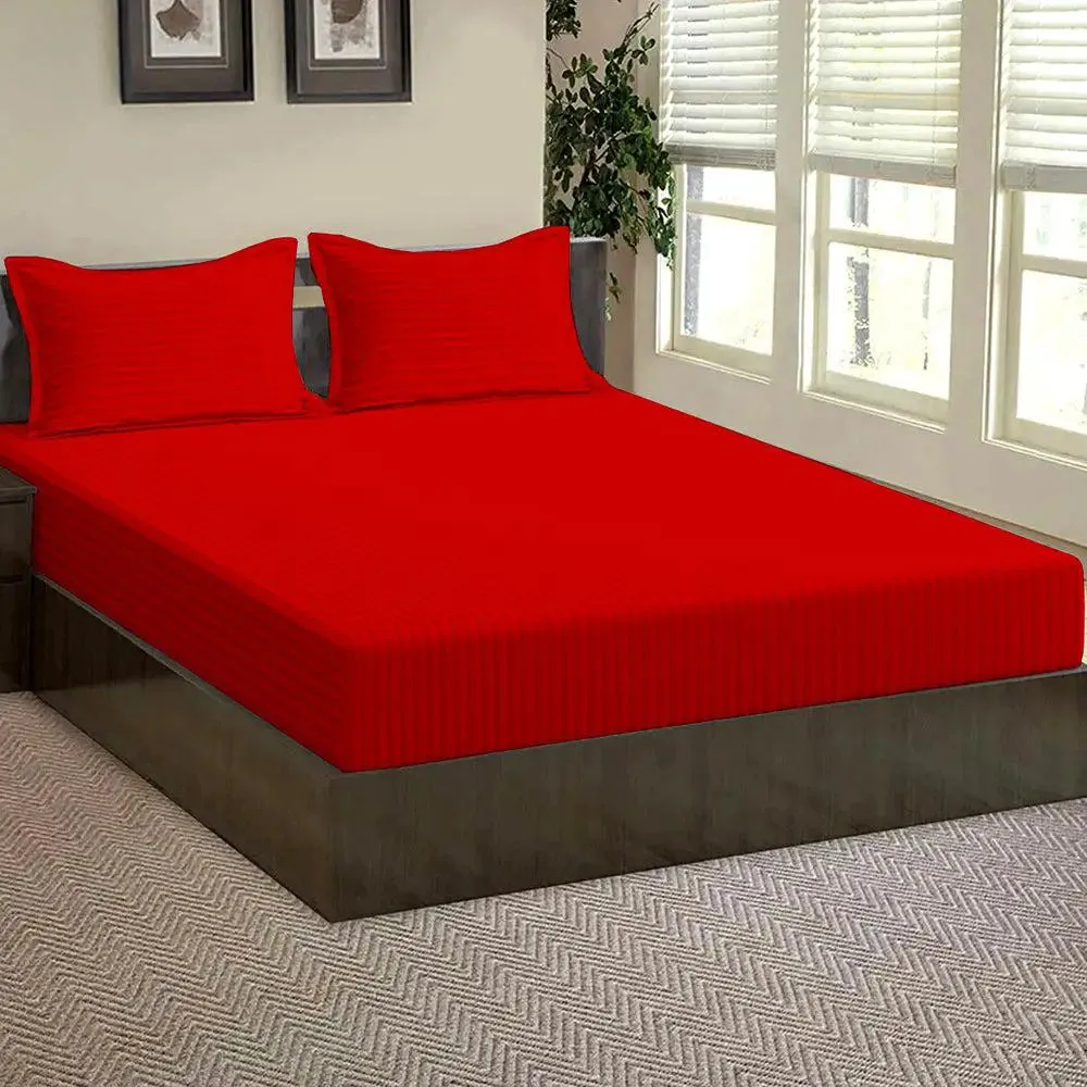 Ultra-Soft Cotton Twin Bed Solid Fitted Bedsheet With 2 Pillow Covers (Available in Multiple Colours) White