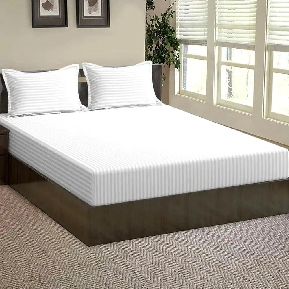 Ultra-Soft Cotton Twin Bed Solid Fitted Bedsheet With 2 Pillow Covers (Available in Multiple Colours) White