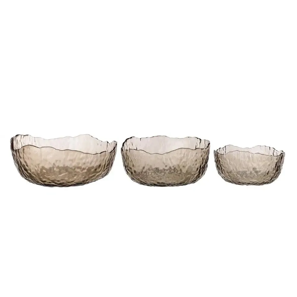 Uneven Japanese Motif Glass Mixing Bowls Set Of 3
