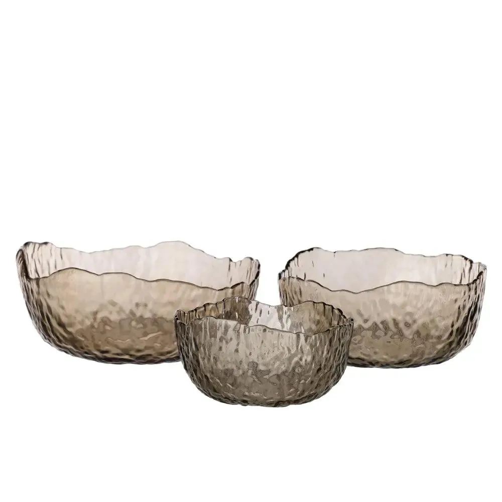 Uneven Japanese Motif Glass Mixing Bowls Set Of 3