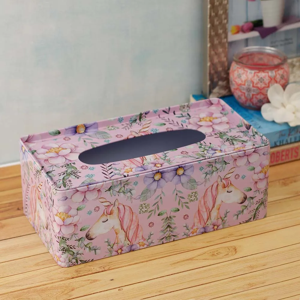 Unicorn & Ferns Pink & Lavender Tin Tissue Box