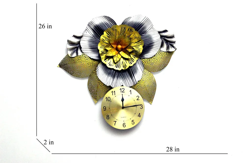 Unique Floral Design Metallic Wall Clock