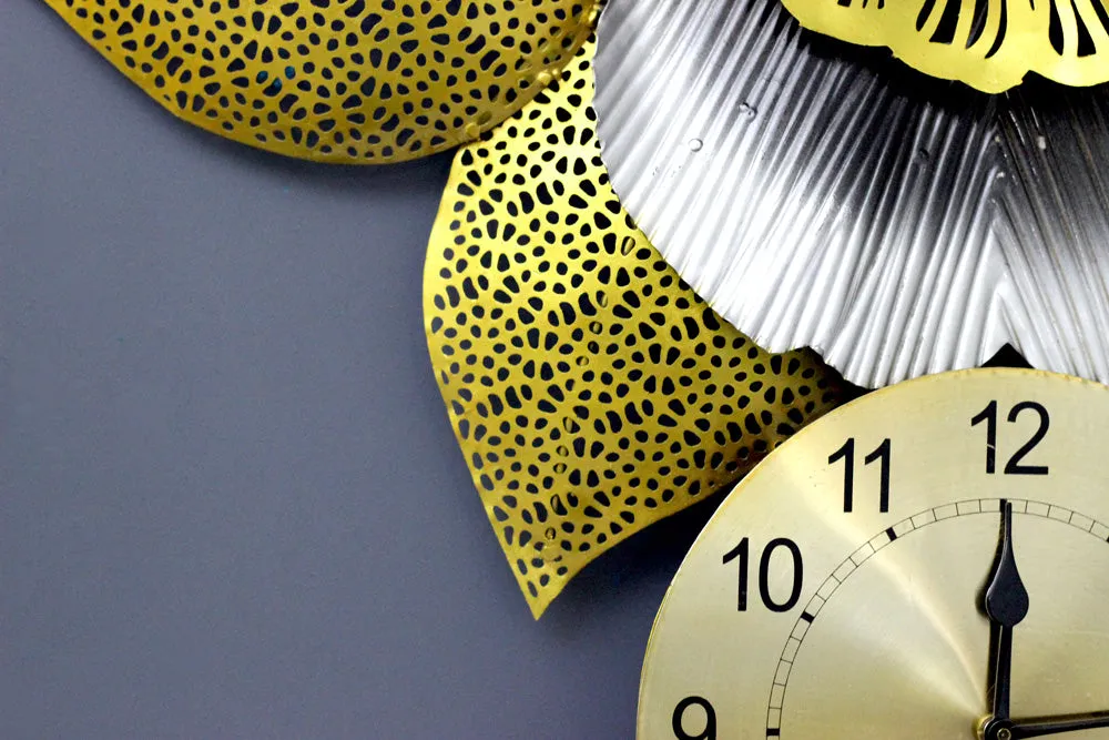 Unique Floral Design Metallic Wall Clock