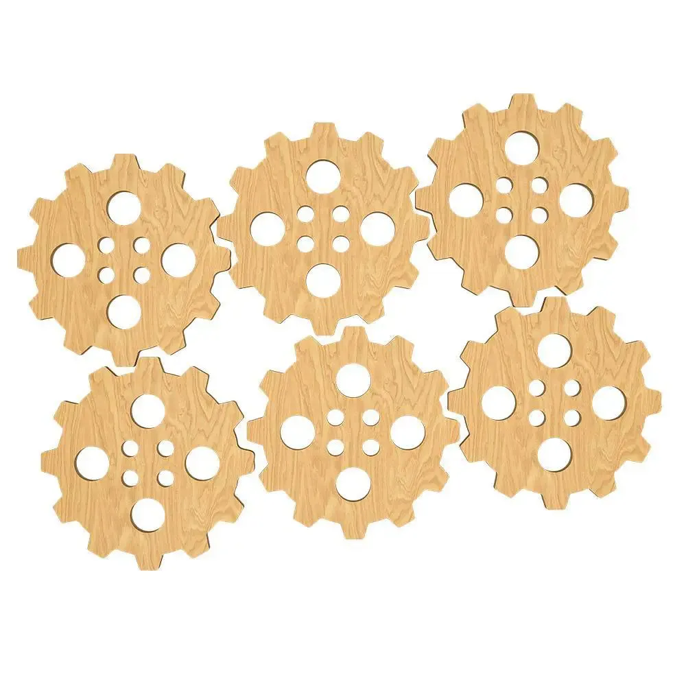 Unique Gear Wheel Shaped Design Wooden Coasters Light Oak Finish