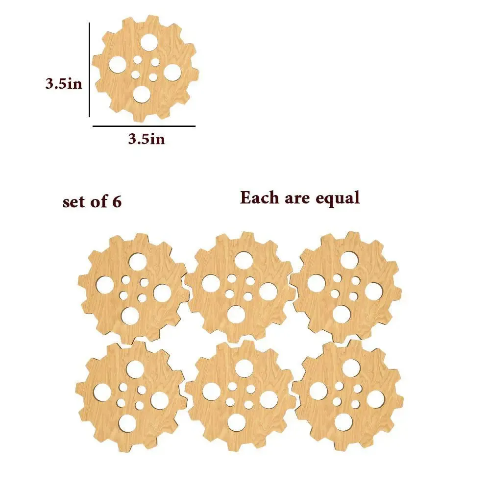 Unique Gear Wheel Shaped Design Wooden Coasters Light Oak Finish