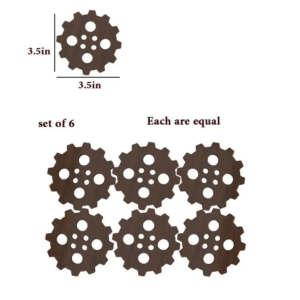 Unique Gear Wheel Shaped Design Wooden Coasters Walnut Finish