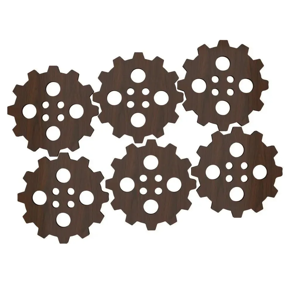 Unique Gear Wheel Shaped Design Wooden Coasters Walnut Finish