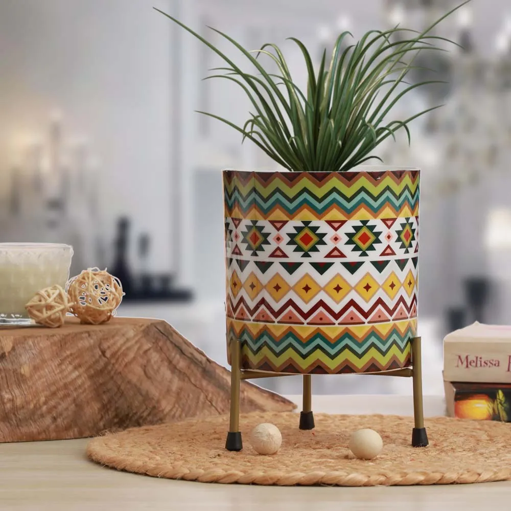 Unique Multi-colored Table Top Metal Pot with Stand