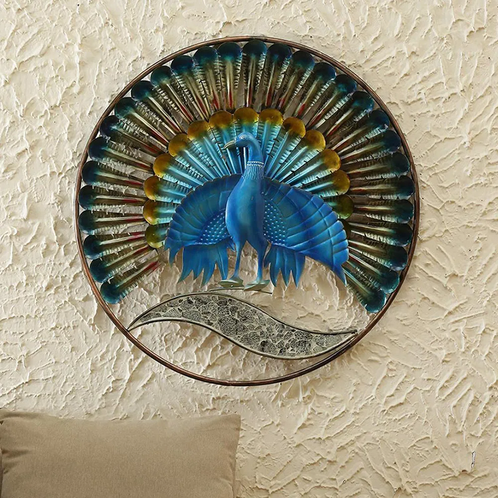 Unique Peacock Inspired Small Metallic Wall Art Decor with LED Lights
