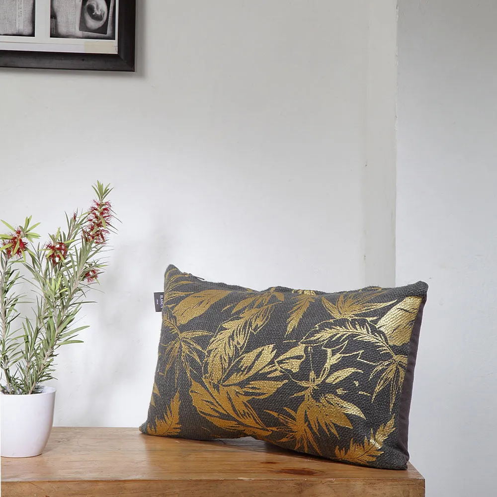 Unique Shimmer Patterned Dark Grey Leafy motif 100% Cotton Cushion Cover Set Of 1