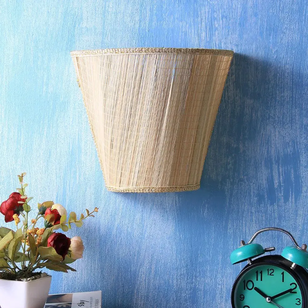V Shape Beige Bamboo Wall Light Fixture Single Piece