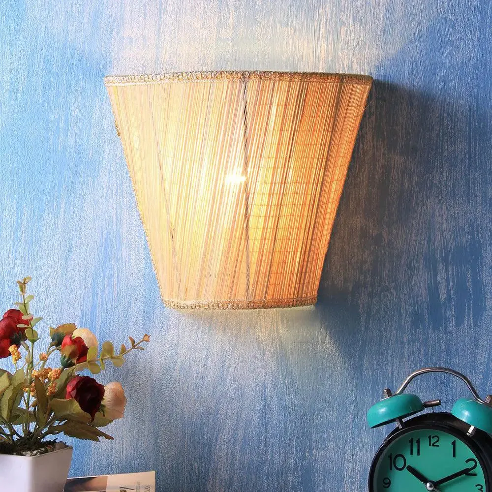 V Shape Beige Bamboo Wall Light Fixture Single Piece