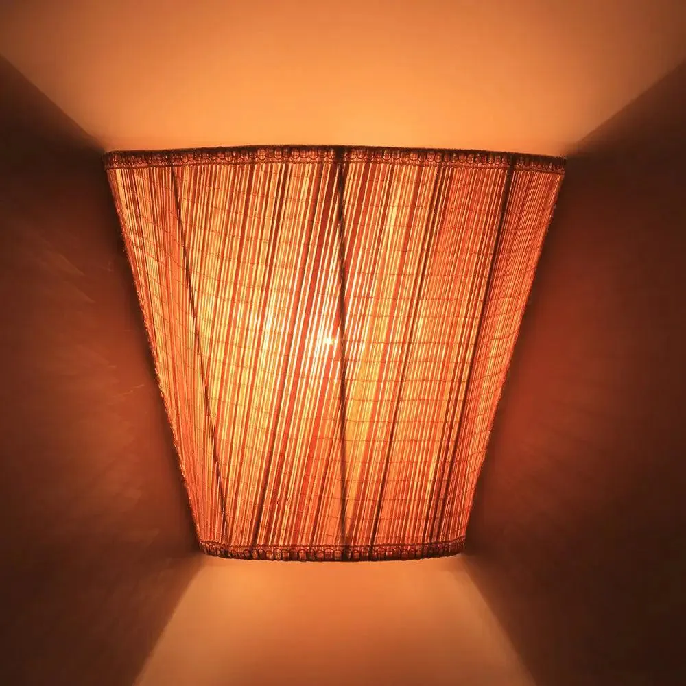 V Shape Beige Bamboo Wall Light Fixture Single Piece