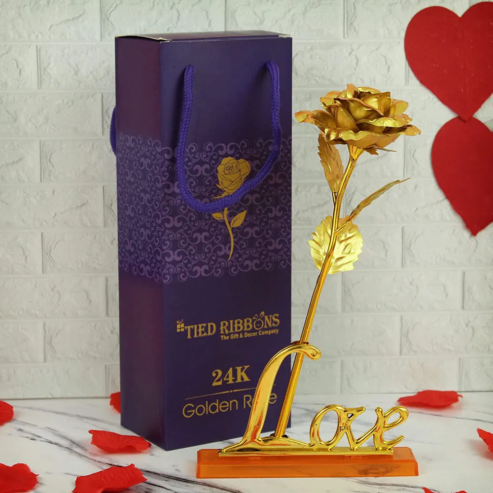 Valentine's Day Rose Stick with Typographical Love Stand Gift Set