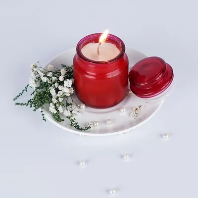 Vanilla Red Glass Scented Candle Jar