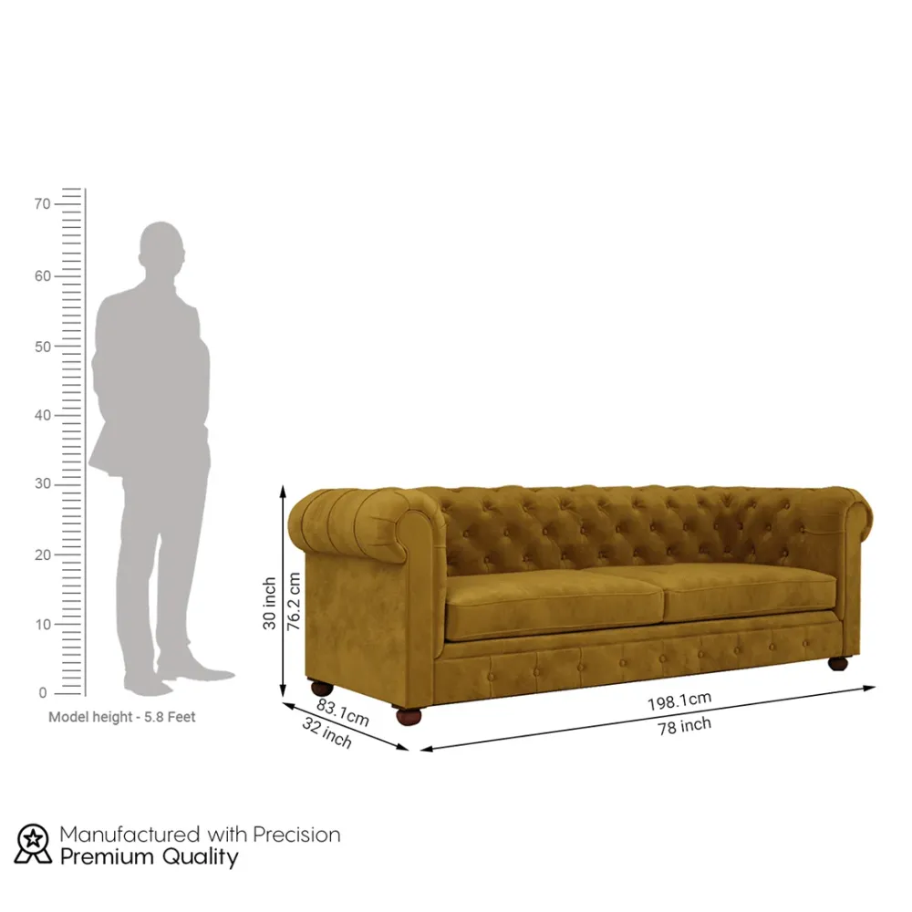 WallMantra Velvet 3 seater sofa – Mustard Yellow