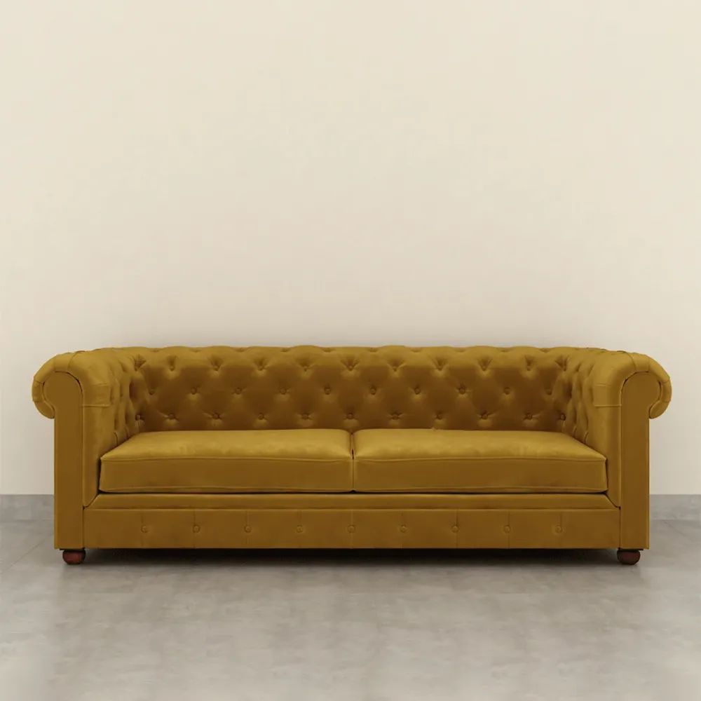 WallMantra Velvet 3 seater sofa – Mustard Yellow