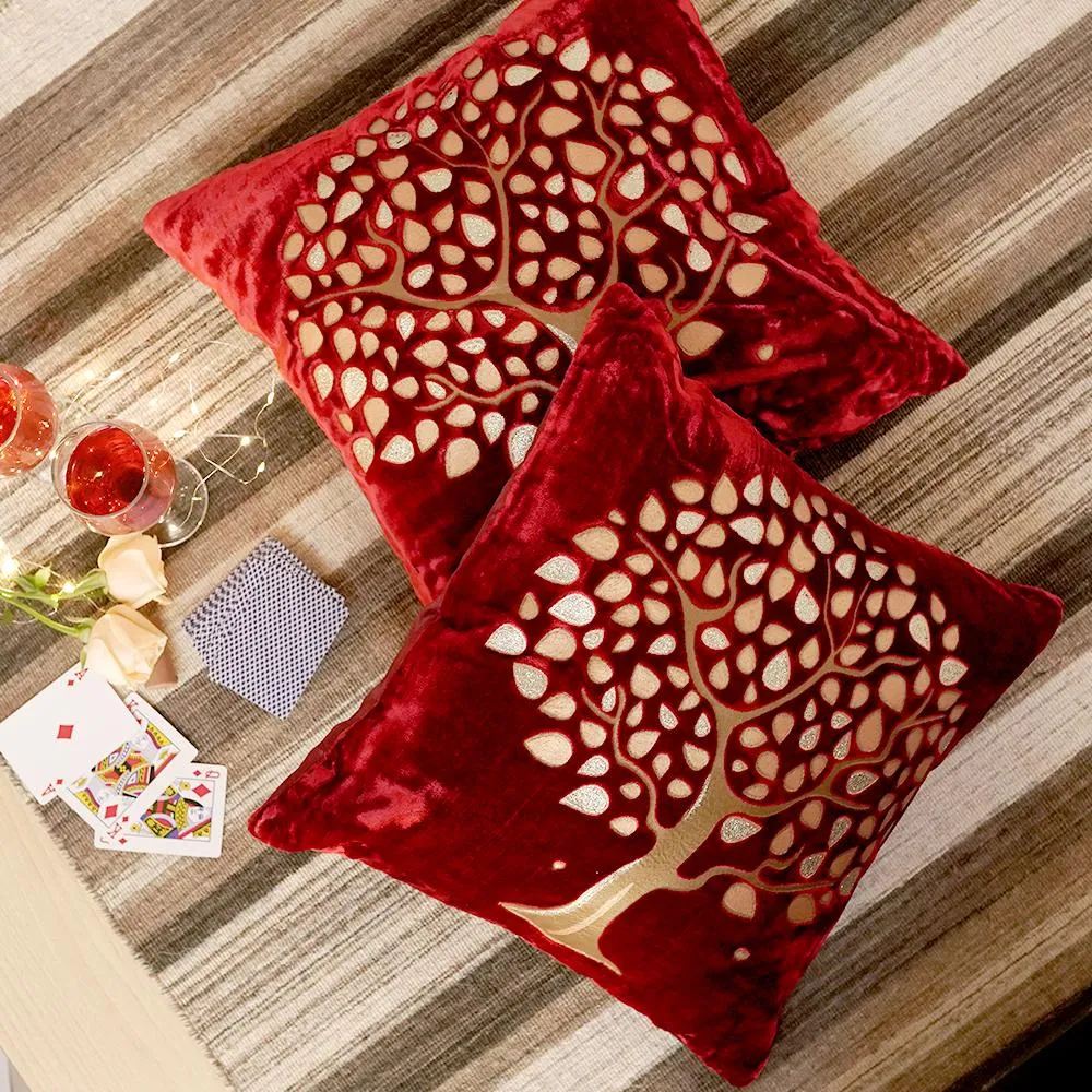Velvet Tree Wine Cushion Cover Set of 5